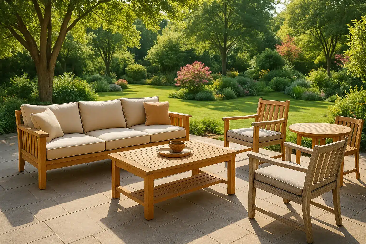 Mobilier de jardin en teck avec patine grise