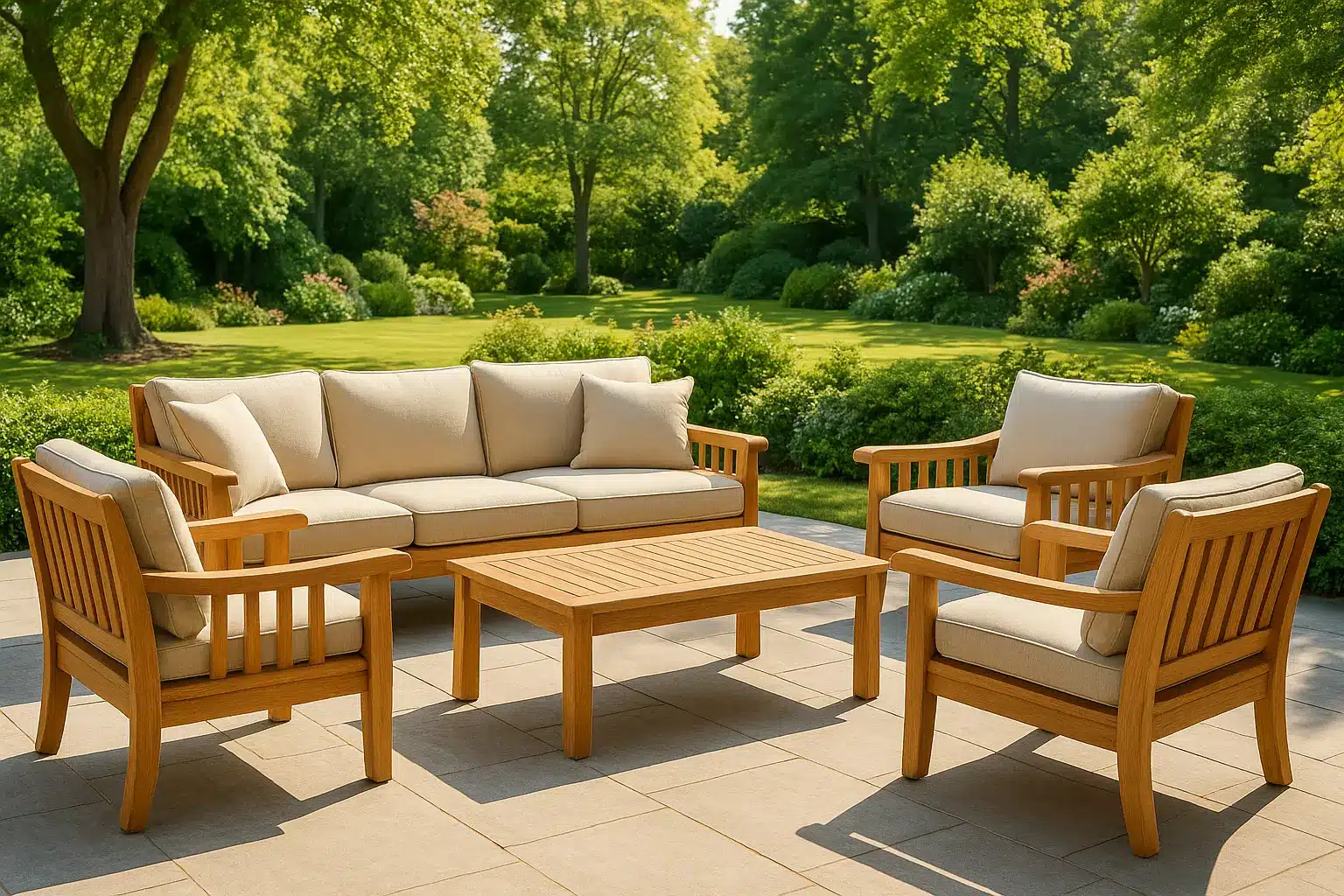 Mobilier en teck sur une terrasse moderne