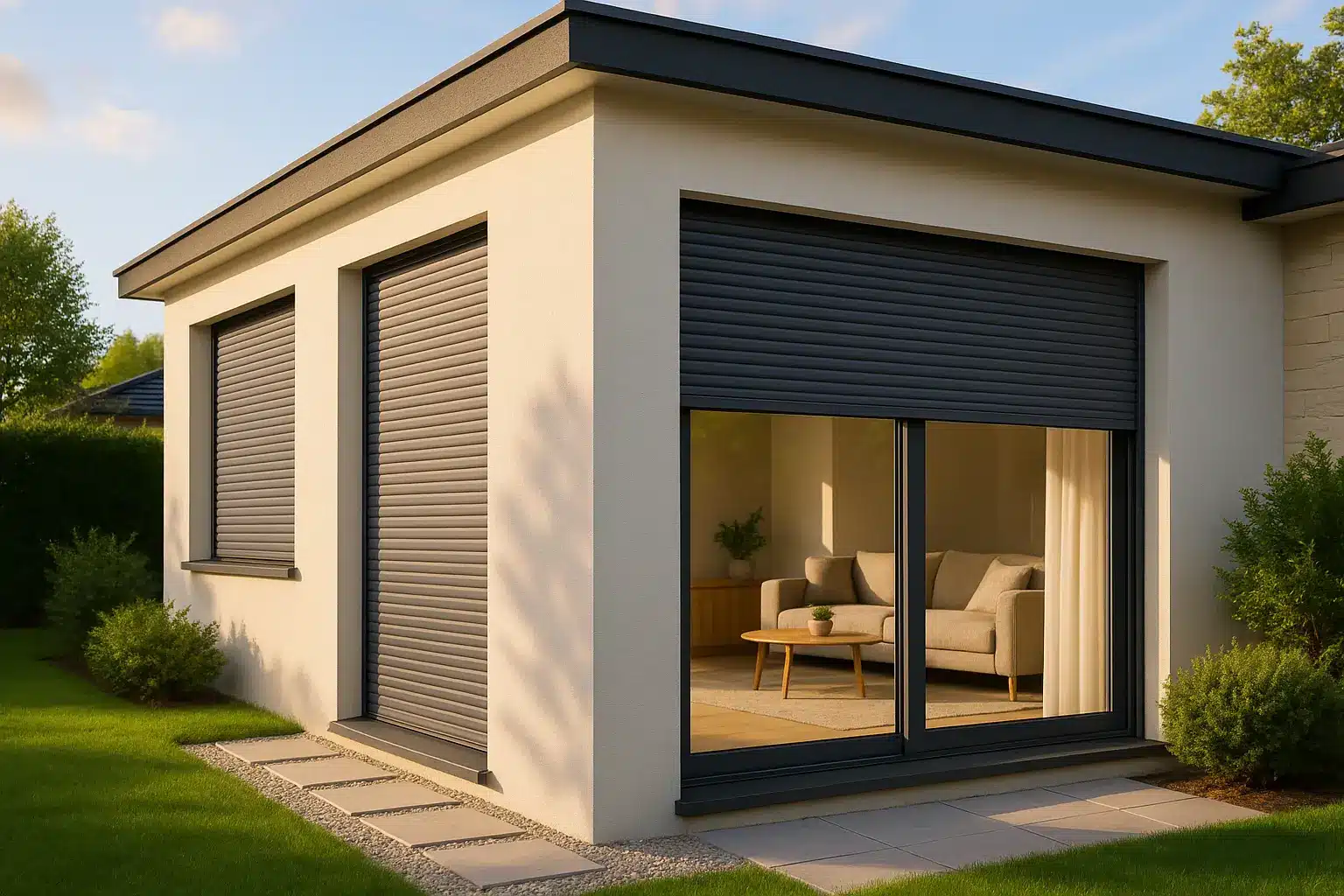 Maison moderne avec volets roulants en aluminium