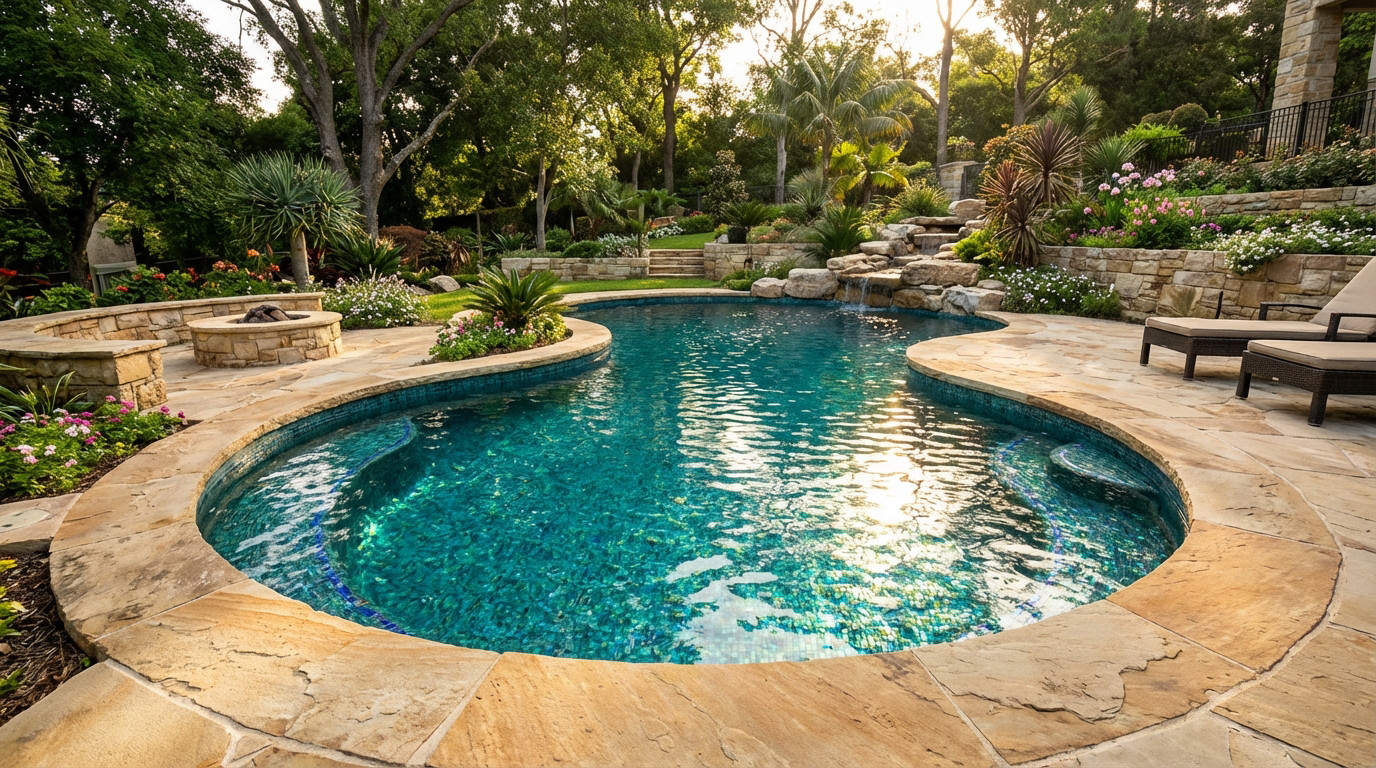 Piscine organique haut de gamme intégrée dans un jardin luxuriant