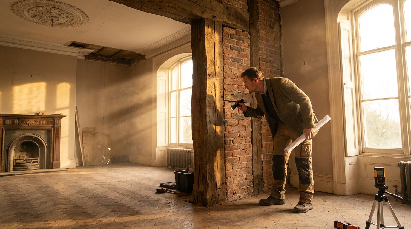 Inspection des murs et de la structure d'une maison ancienne avant rénovation