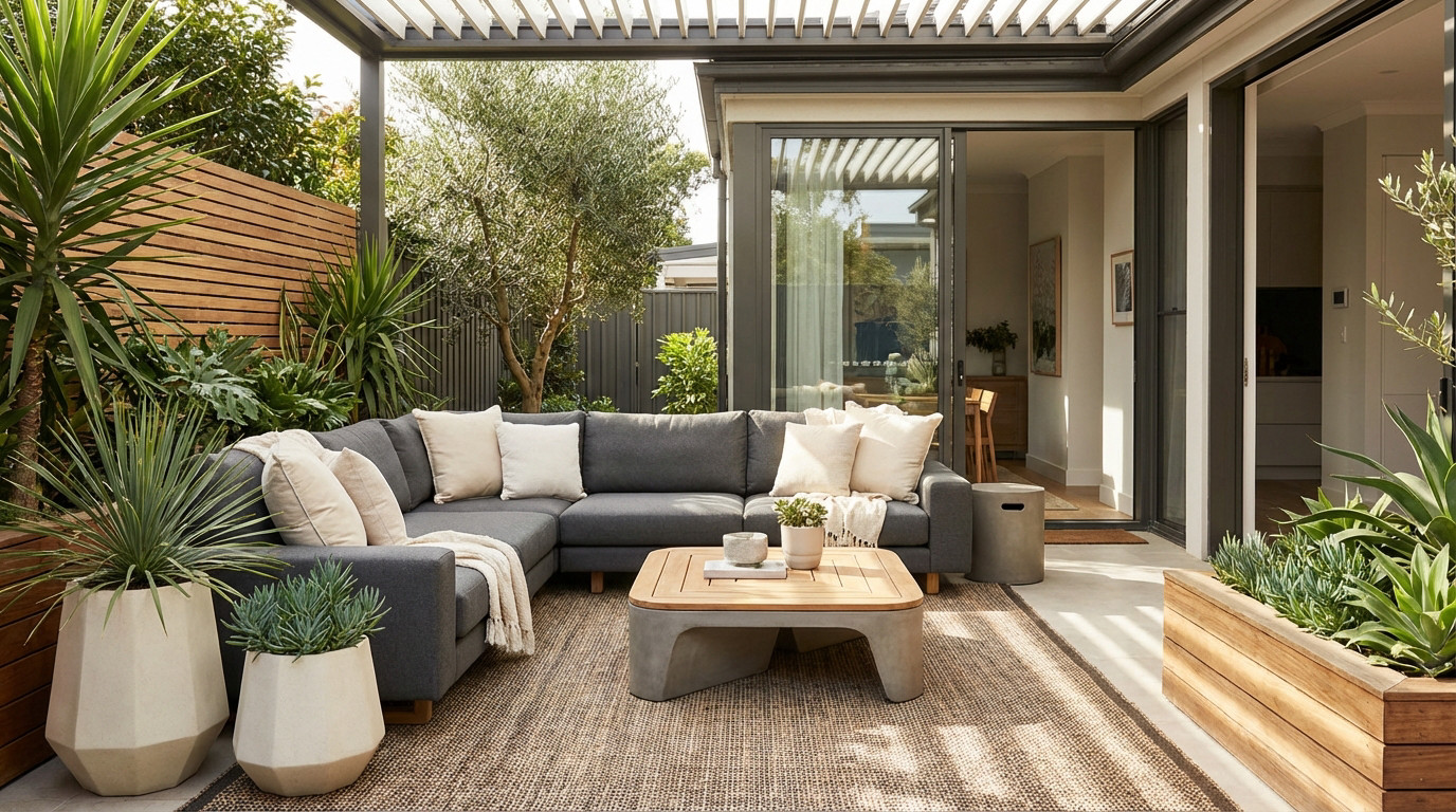 Aménagement jardin design in and out avec mobilier modulaire et confortable