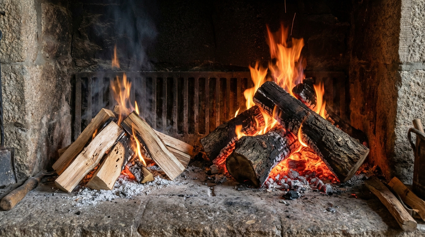 Comparaison de la combustion rapide de l'albizia face à la chaleur durable du chêne