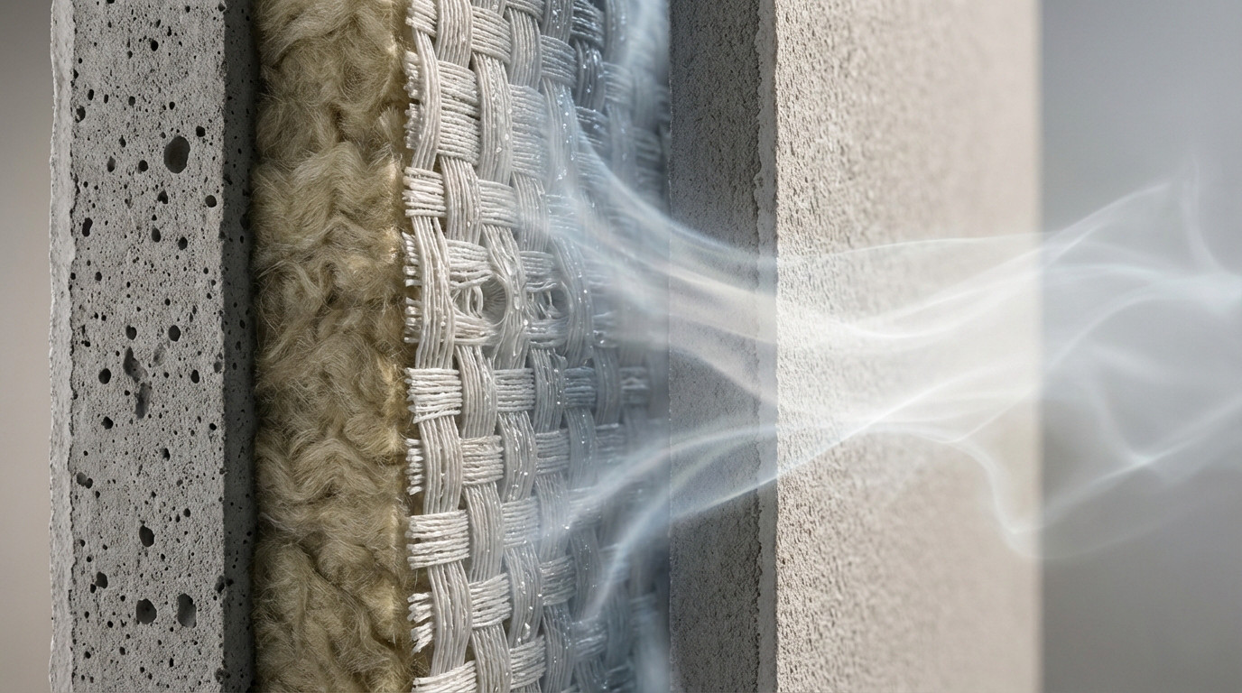 Schéma expliquant la diffusion de la vapeur d'eau à travers un mur perspirant