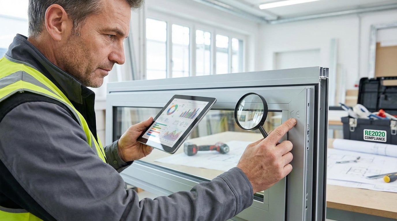 Vérification de la conformité RE2020 et qualité d'une fenêtre par un artisan