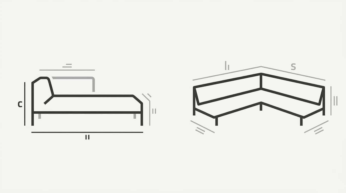 Méridienne élégante et canapé d'angle moderne dans un salon épuré