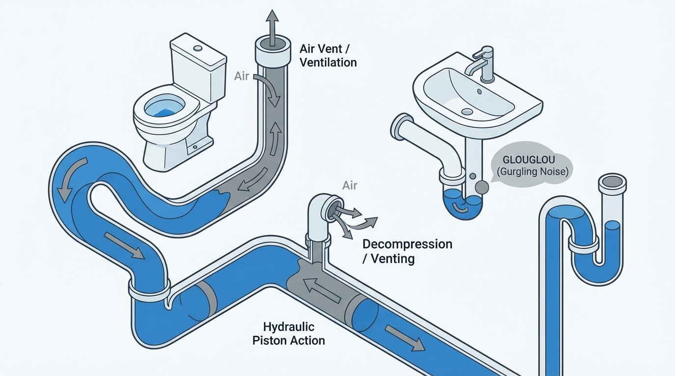 Schéma technique d'un système de ventilation primaire pour évacuation WC