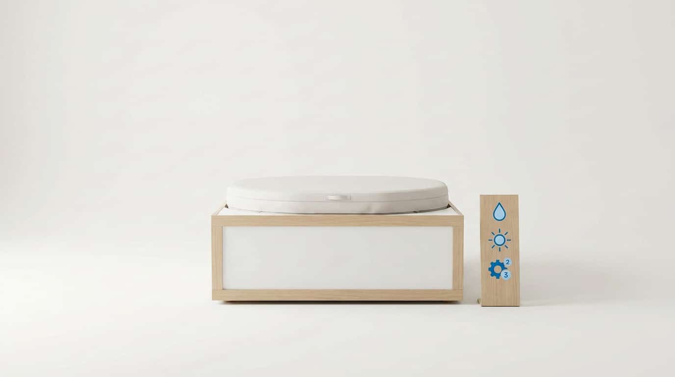 Spa gonflable élégant installé sur une terrasse en bois style scandinave