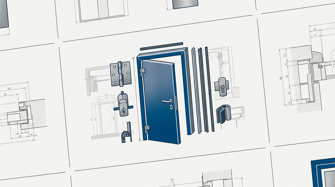 Infographie technique détaillant les composants et performances d'un bloc-porte technique Marlerba