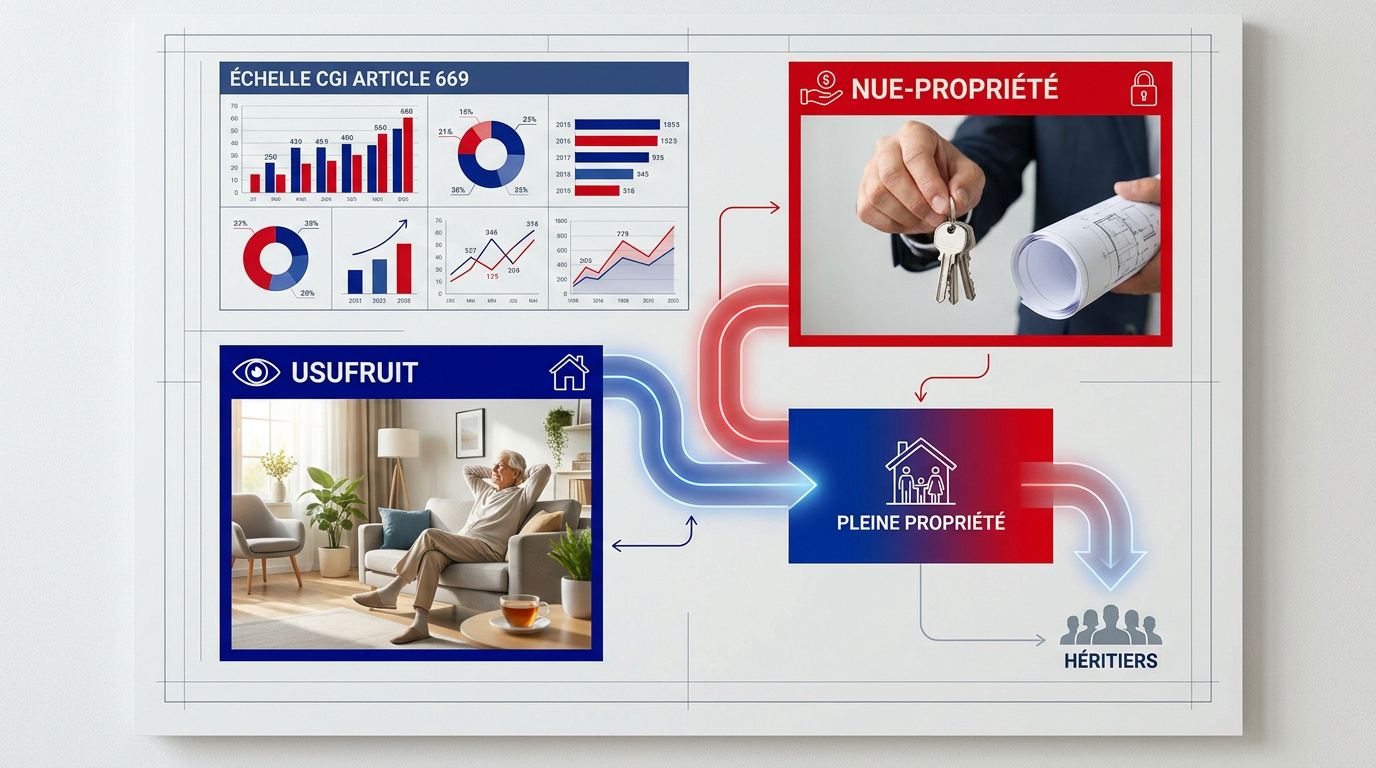 Schéma explicatif du démembrement de propriété entre usufruitier et nu-propriétaire