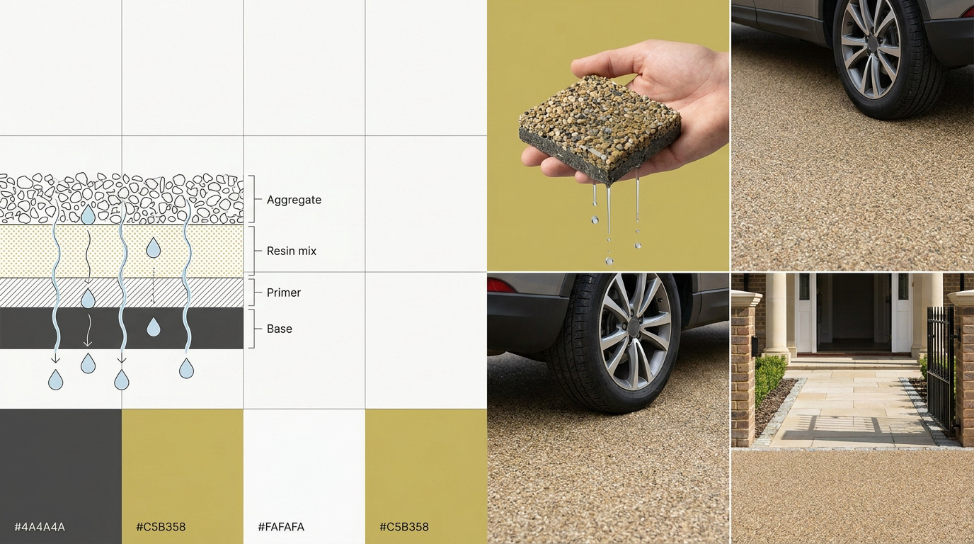 Application de résine pour gravier drainante sur une allée extérieure
